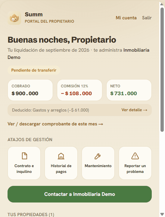 Portal del propietario: liquidación y propiedades
